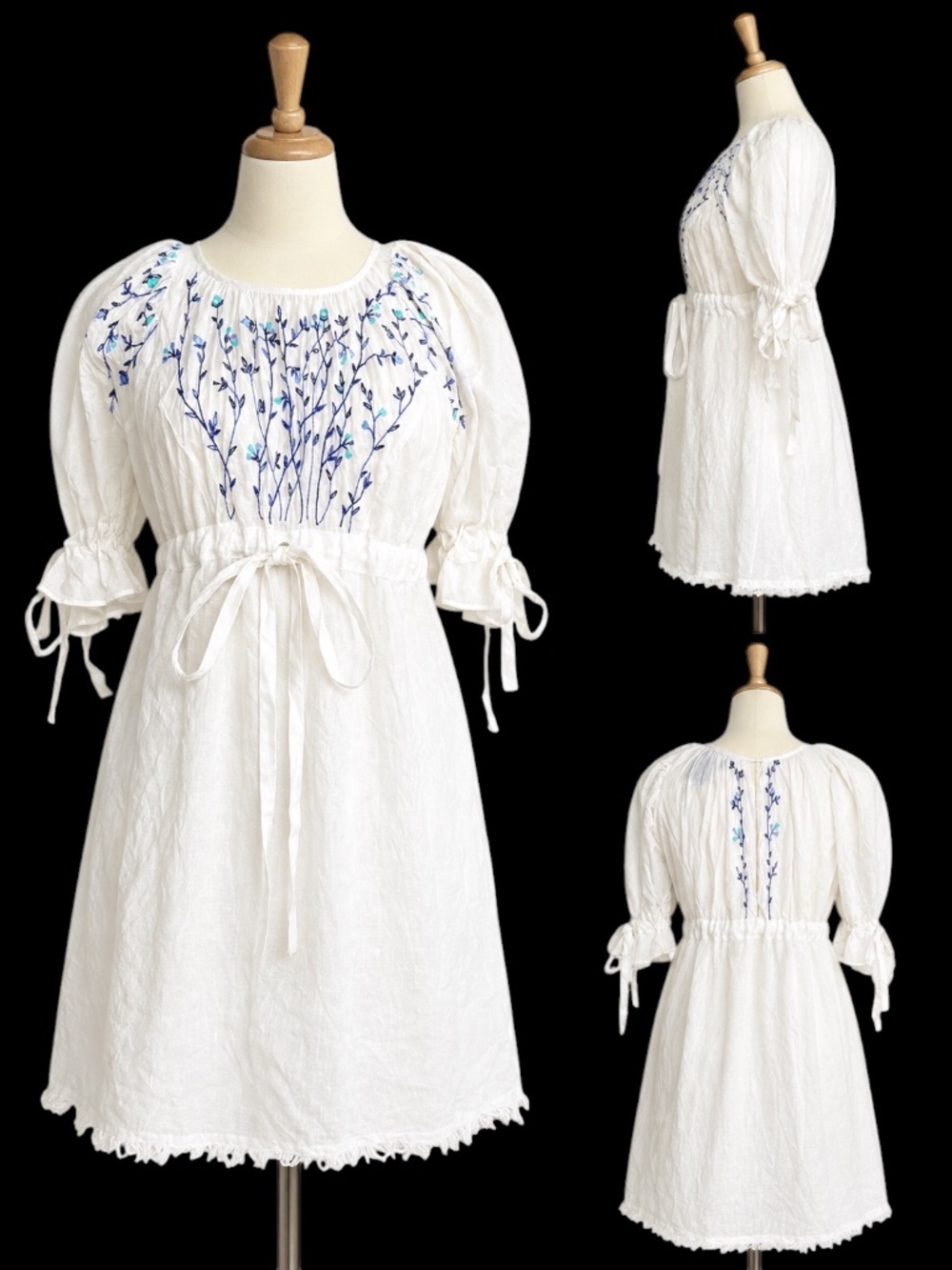 THIERRY COLSON for Barneys White Cotton Dress Size S Short Sleeve Cottage